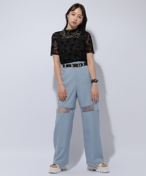 HARE ハレ フラワーフロッキートップス ホワイト レディース 半袖 HARE（ハレ）の「フラワーフロッキートップス(HARE)（Tシャツ