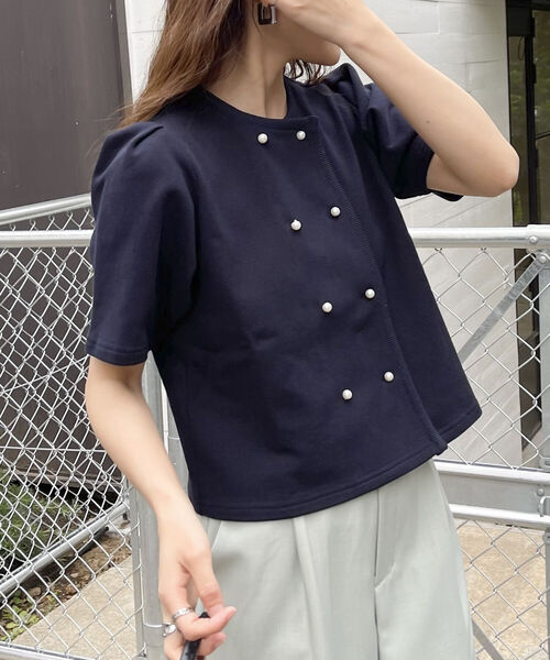 fredy emue（フレディエミュ）の「【fredyemueフレディエミュ】W開きパールボタンカーディガン（カーディガン/ボレロ・レディース・ネイビー/アイボリー/ミント・38）」の3枚目の写真