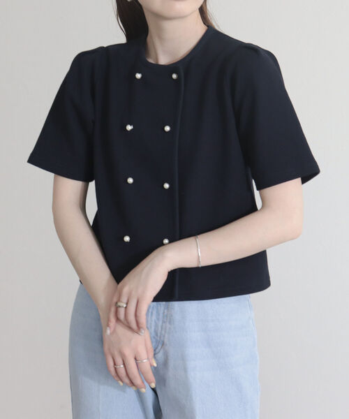 fredy emue（フレディエミュ）の「【fredyemueフレディエミュ】W開きパールボタンカーディガン（カーディガン/ボレロ・レディース・ネイビー/アイボリー/ミント・38）」の21枚目の写真