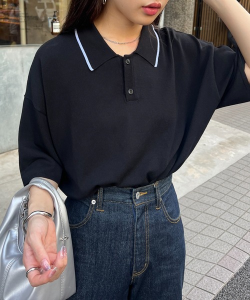 DISCOAT(ディスコート)の「≪WEB限定≫【ユニセックス】ビッグラインニットポロ(ポロシャツ・レディース・ブラック/バーガンディー・FREE)」の14枚目の写真