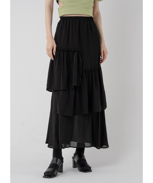 Adoon plain（アドーンプレーン）の「ティアードスカート（スカート・レディース・ブラック/ライトグレー・LARGE/MEDIUM）」の9枚目の写真