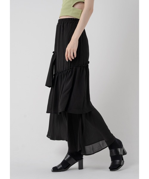 Adoon plain（アドーンプレーン）の「ティアードスカート（スカート・レディース・ブラック/ライトグレー・LARGE/MEDIUM）」の13枚目の写真