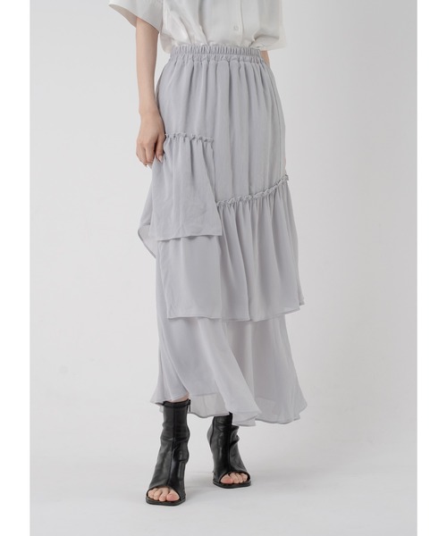 Adoon plain（アドーンプレーン）の「ティアードスカート（スカート・レディース・ブラック/ライトグレー・LARGE/MEDIUM）」の7枚目の写真