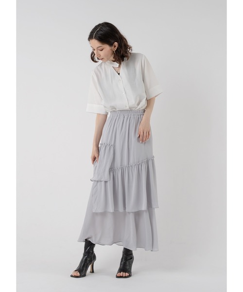 Adoon plain（アドーンプレーン）の「ティアードスカート（スカート・レディース・ブラック/ライトグレー・LARGE/MEDIUM）」の16枚目の写真