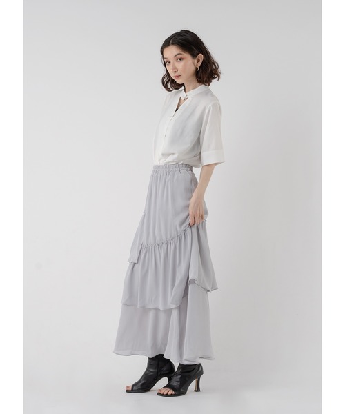 Adoon plain（アドーンプレーン）の「ティアードスカート（スカート・レディース・ブラック/ライトグレー・LARGE/MEDIUM）」の6枚目の写真