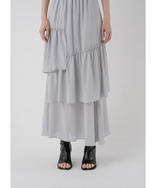 Adoon plain（アドーンプレーン）の「ティアードスカート（スカート・レディース・ブラック/ライトグレー・LARGE/MEDIUM）」の8枚目の写真