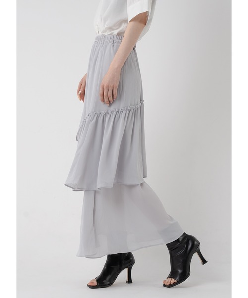 Adoon plain（アドーンプレーン）の「ティアードスカート（スカート・レディース・ブラック/ライトグレー・LARGE/MEDIUM）」の19枚目の写真