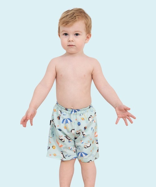 combimini（コンビミニ）の「ハーフスイムパンツ（水着・キッズ・サンドベージュ/ミント/ブルー系その他/ピンクベージュ・90/100/110/120）」の12枚目の写真