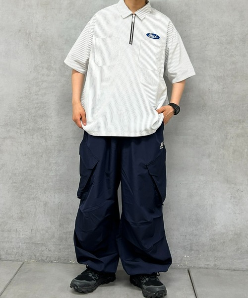 WHO'S WHO gallery（フーズフーギャラリー）の「《WEB限定》COOPER FACTワッペンストライプハーフジップBIGシャツ（シャツ/ブラウス・レディース・サックスブルー/ブルー/ホワイト・FREE）」の6枚目の写真