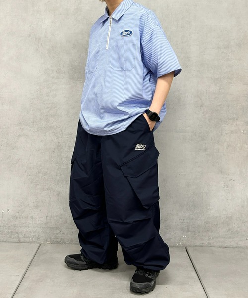 WHO'S WHO gallery（フーズフーギャラリー）の「《WEB限定》COOPER FACTワッペンストライプハーフジップBIGシャツ（シャツ/ブラウス・レディース・サックスブルー/ブルー/ホワイト・FREE）」の7枚目の写真