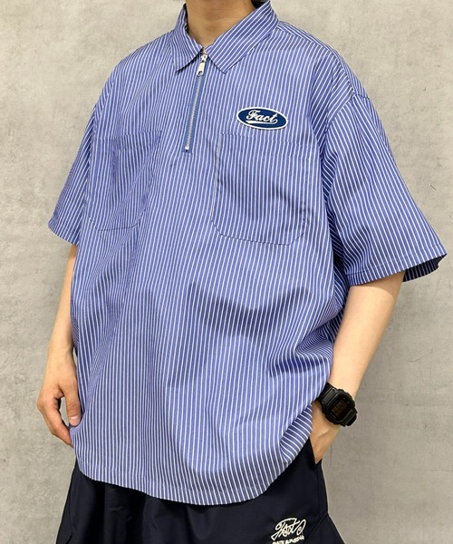 WHO'S WHO gallery（フーズフーギャラリー）の「《WEB限定》COOPER FACTワッペンストライプハーフジップBIGシャツ（シャツ/ブラウス・レディース・サックスブルー/ブルー/ホワイト・FREE）」の17枚目の写真