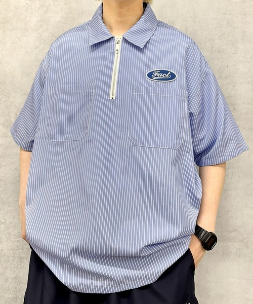 WHO'S WHO gallery（フーズフーギャラリー）の「《WEB限定》COOPER FACTワッペンストライプハーフジップBIGシャツ（シャツ/ブラウス・レディース・サックスブルー/ブルー/ホワイト・FREE）」の16枚目の写真