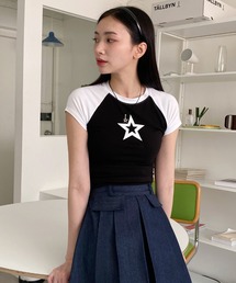 ラグラン星クロップド半袖Tシャツ