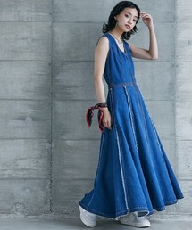 <大きいサイズ> フロントジップデニムワンピース GEVS.