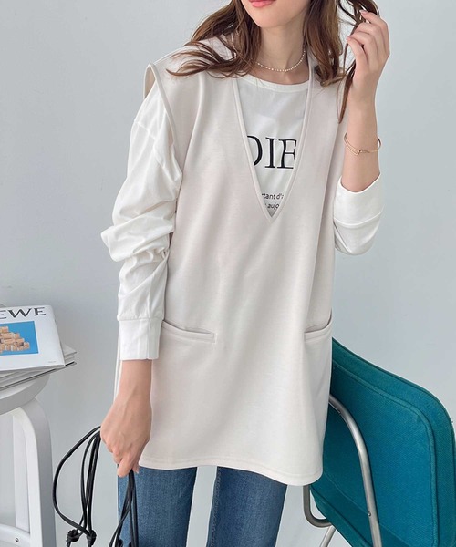 GeeRA（ジーラ）の「深Ｖネックプルオーバーベスト（ベスト・レディース・ブラック/アイボリー・MEDIUM/LARGE）」の3枚目の写真