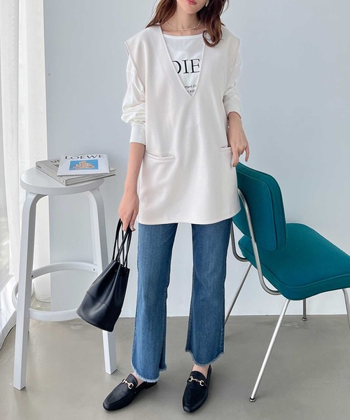 GeeRA（ジーラ）の「深Ｖネックプルオーバーベスト（ベスト・レディース・ブラック/アイボリー・MEDIUM/LARGE）」の4枚目の写真