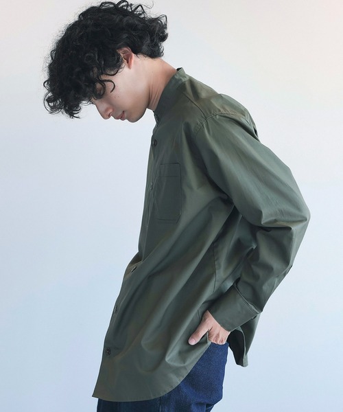 aimoha（アイモハ）の「aimoha menスタンドカラー グランパシャツ（シャツ/ブラウス・メンズ・カーキ/ホワイト・M/L/XL）」の12枚目の写真