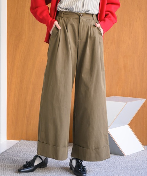 Birthday room（バースデイルーム）の「2タックワイドコットンパンツ（チノパンツ・レディース・カーキ/ブラウン/ベージュ/ブラック・FREE）」の3枚目の写真