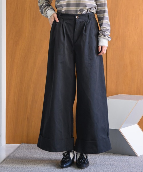 Birthday room（バースデイルーム）の「2タックワイドコットンパンツ（チノパンツ・レディース・カーキ/ブラウン/ベージュ/ブラック・FREE）」の2枚目の写真