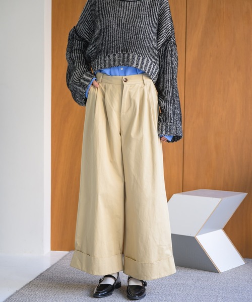 Birthday room（バースデイルーム）の「2タックワイドコットンパンツ（チノパンツ・レディース・カーキ/ブラウン/ベージュ/ブラック・FREE）」の20枚目の写真