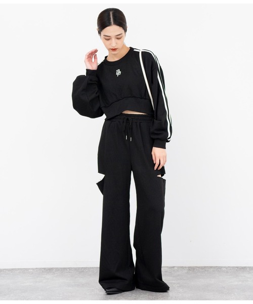 ANAP（アナップ）の「クロップド裏毛スウェットトレーナー×ワイドパンツセットアップ（スウェット・レディース・マルチ/ライトグレー/ブラック・FREE）」の8枚目の写真