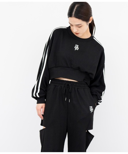 ANAP（アナップ）の「クロップド裏毛スウェットトレーナー×ワイドパンツセットアップ（スウェット・レディース・マルチ/ライトグレー/ブラック・FREE）」の9枚目の写真