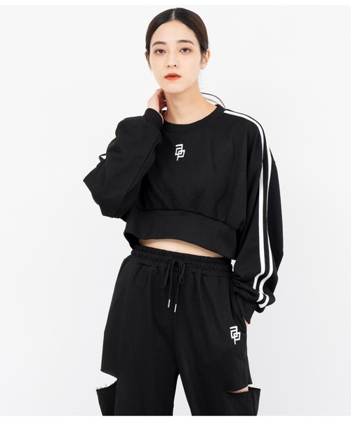 ANAP（アナップ）の「クロップド裏毛スウェットトレーナー×ワイドパンツセットアップ（スウェット・レディース・マルチ/ライトグレー/ブラック・FREE）」の11枚目の写真