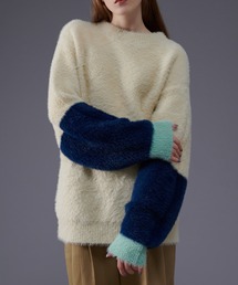 BICOLOR SLEEVE SHAGGY  KNIT  / スリーブバイカラーシャギーニット