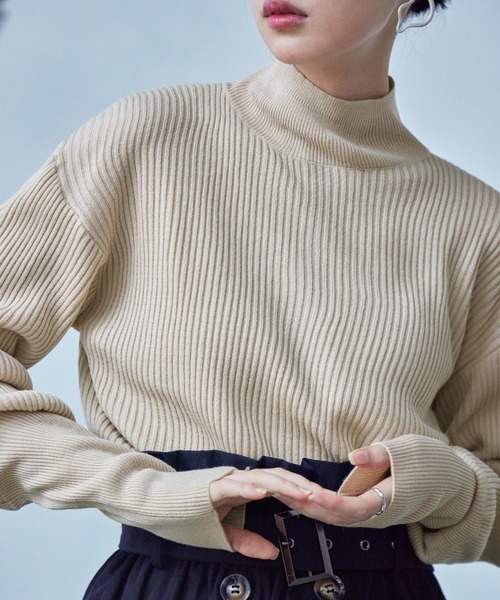 Fashion Letter(ファッションレター)の「アクリルリブニット バルーンスリーブ ハイネックプルオーバー(ニット/セーター・レディース・グレー/ブルー/アイボリー/ライトベージュ/ブラック・M)」の16枚目の写真