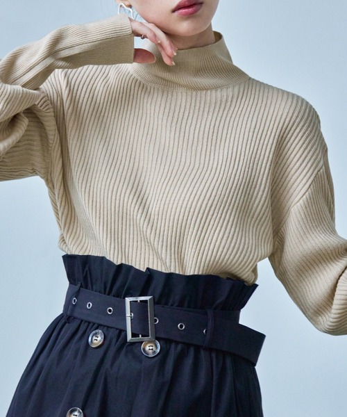Fashion Letter(ファッションレター)の「アクリルリブニット バルーンスリーブ ハイネックプルオーバー(ニット/セーター・レディース・グレー/ブルー/アイボリー/ライトベージュ/ブラック・M)」の20枚目の写真