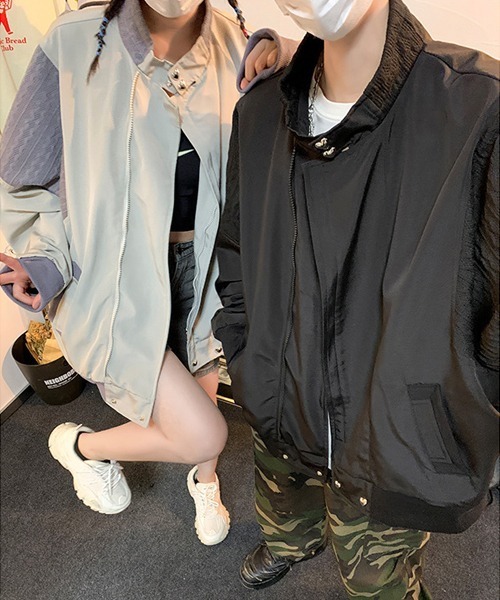 Ressaca(レサーカ)の「ニット切替デザイントラックジャケットブルゾン スタンドカラー オーバーサイズ(ブルゾン・メンズ・ブラック/グレー・M/L/XL)」の4枚目の写真