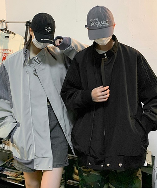 Ressaca(レサーカ)の「ニット切替デザイントラックジャケットブルゾン スタンドカラー オーバーサイズ(ブルゾン・メンズ・ブラック/グレー・M/L/XL)」の3枚目の写真