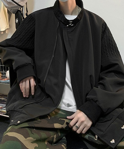 Ressaca(レサーカ)の「ニット切替デザイントラックジャケットブルゾン スタンドカラー オーバーサイズ(ブルゾン・メンズ・ブラック/グレー・M/L/XL)」の5枚目の写真