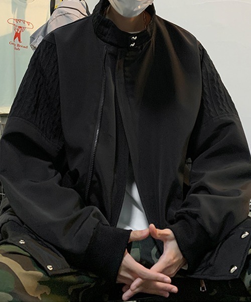 Ressaca(レサーカ)の「ニット切替デザイントラックジャケットブルゾン スタンドカラー オーバーサイズ(ブルゾン・メンズ・ブラック/グレー・M/L/XL)」の6枚目の写真