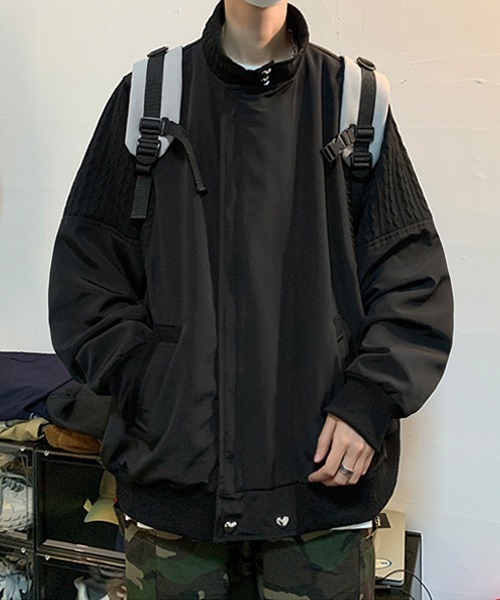 Ressaca(レサーカ)の「ニット切替デザイントラックジャケットブルゾン スタンドカラー オーバーサイズ(ブルゾン・メンズ・ブラック/グレー・M/L/XL)」の11枚目の写真