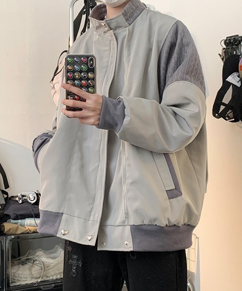 Ressaca(レサーカ)の「ニット切替デザイントラックジャケットブルゾン スタンドカラー オーバーサイズ(ブルゾン・メンズ・ブラック/グレー・M/L/XL)」の13枚目の写真