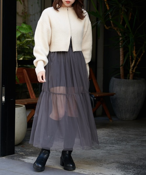 Chico（チコ）の「Wジップニット+チュールキャミワンピースSET（ワンピース・レディース・ベージュ系その他/グレー系その他/チャコールグレー/ホワイト系その他/ホワイト系その他2・FREE）」の13枚目の写真