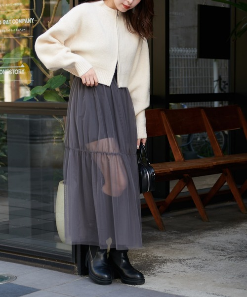 Chico（チコ）の「Wジップニット+チュールキャミワンピースSET（ワンピース・レディース・ベージュ系その他/グレー系その他/チャコールグレー/ホワイト系その他/ホワイト系その他2・FREE）」の16枚目の写真