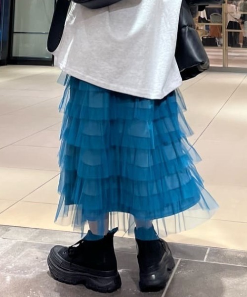 ROSE BUD（ローズバッド）の「チュールフリルスカート（スカート・レディース・グレー/ピンク/グリーン・FREE）」の3枚目の写真