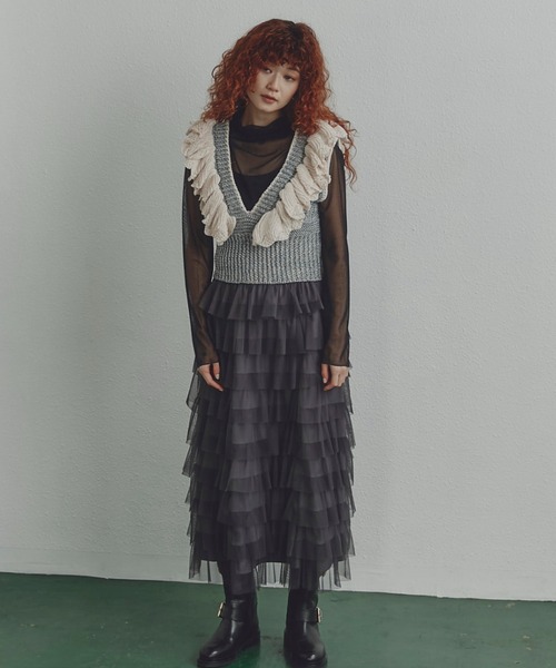 ROSE BUD（ローズバッド）の「チュールフリルスカート（スカート・レディース・グレー/ピンク/グリーン・FREE）」の4枚目の写真