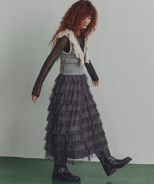 ROSE BUD（ローズバッド）の「チュールフリルスカート（スカート・レディース・グレー/ピンク/グリーン・FREE）」の5枚目の写真