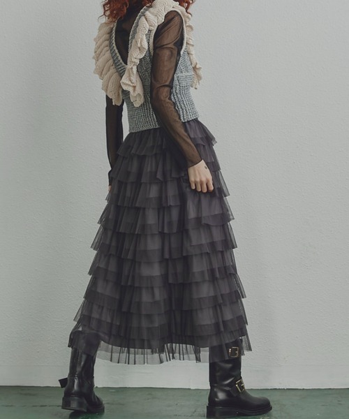 ROSE BUD（ローズバッド）の「チュールフリルスカート（スカート・レディース・グレー/ピンク/グリーン・FREE）」の6枚目の写真