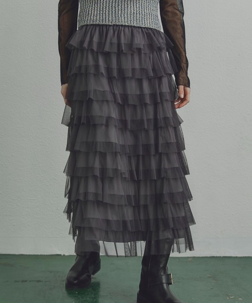 ROSE BUD（ローズバッド）の「チュールフリルスカート（スカート・レディース・グレー/ピンク/グリーン・FREE）」の7枚目の写真