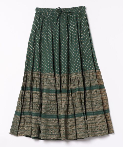 チャイハネ（チャイハネ）の「【チャイハネ】エスニックプリント ティアードロングスカート（スカート・レディース・ベージュ/ブラック/グリーン/オレンジ/ピンク・FREE）」の6枚目の写真