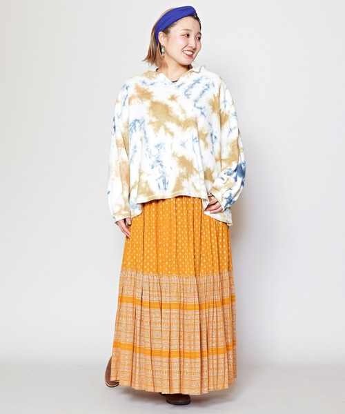 チャイハネ（チャイハネ）の「【チャイハネ】エスニックプリント ティアードロングスカート（スカート・レディース・ベージュ/ブラック/グリーン/オレンジ/ピンク・FREE）」の14枚目の写真