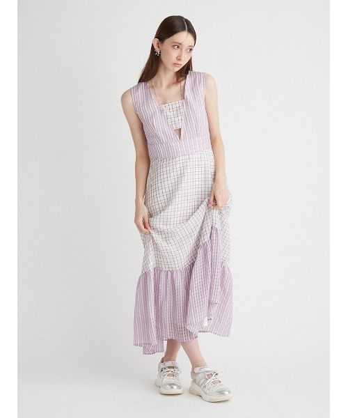 FURFUR（ファーファー）の「チェック柄ワンピース（ワンピース・レディース・ブラック/ラベンダー/ホワイト・FREE）」の3枚目の写真