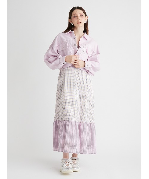 FURFUR（ファーファー）の「チェック柄ワンピース（ワンピース・レディース・ブラック/ラベンダー/ホワイト・FREE）」の7枚目の写真