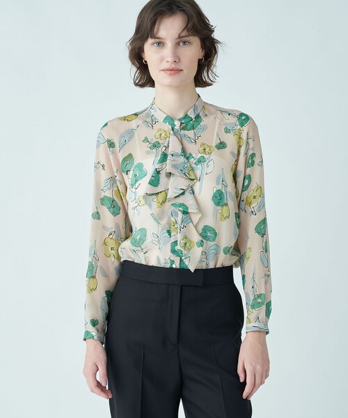 セール】リンズフラワープリント ボウタイブラウス（シャツ/ブラウス