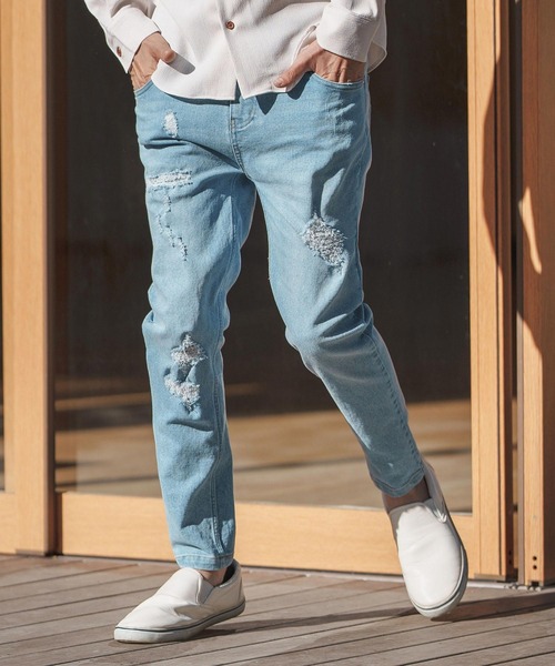 CAMBIO(カンビオ)の「mp11899- 11oz Damage Stretch Denim Pants デニムパンツ(デニムパンツ・メンズ・ブルー/サックスブルー/ブラック・S/L/M)」の2枚目の写真