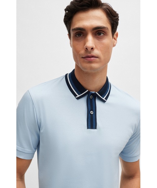 BOSS（ボス）の「コントラストストライプ シルケットコットン ポロシャツ（ポロシャツ・メンズ・ダークブルー/ホワイト/ライトブルー・XL/S/L/M/XXL/XXXL）」の6枚目の写真